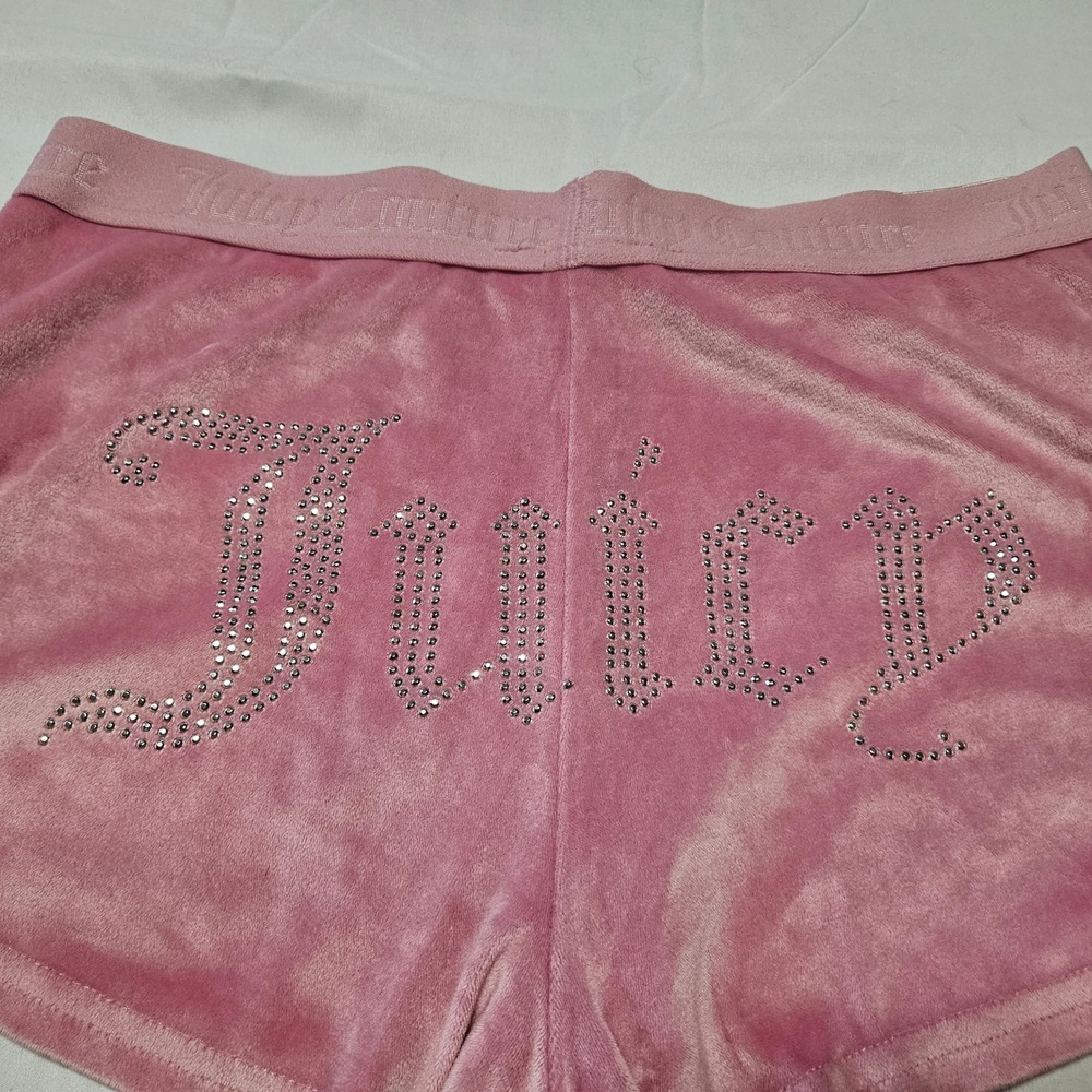 Juicy Couture Velour Sleep Shorts Womens M Pink Rhinestone Logo Y2K Loungewear